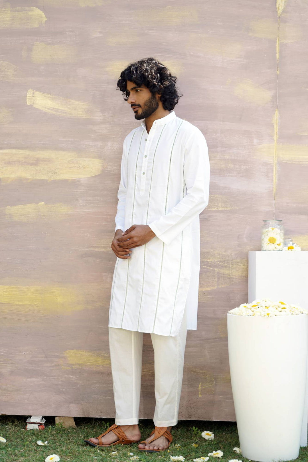 Mint Vanilla Kurta Set For Men
