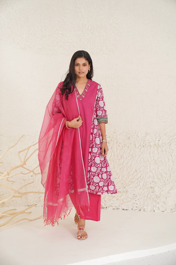 Cherry jubliee kurta with wide leg pants