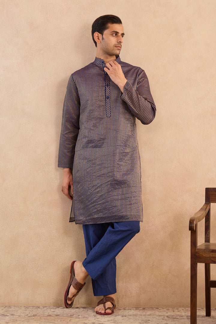 Starry Blue Chanderi Stripe Kurta