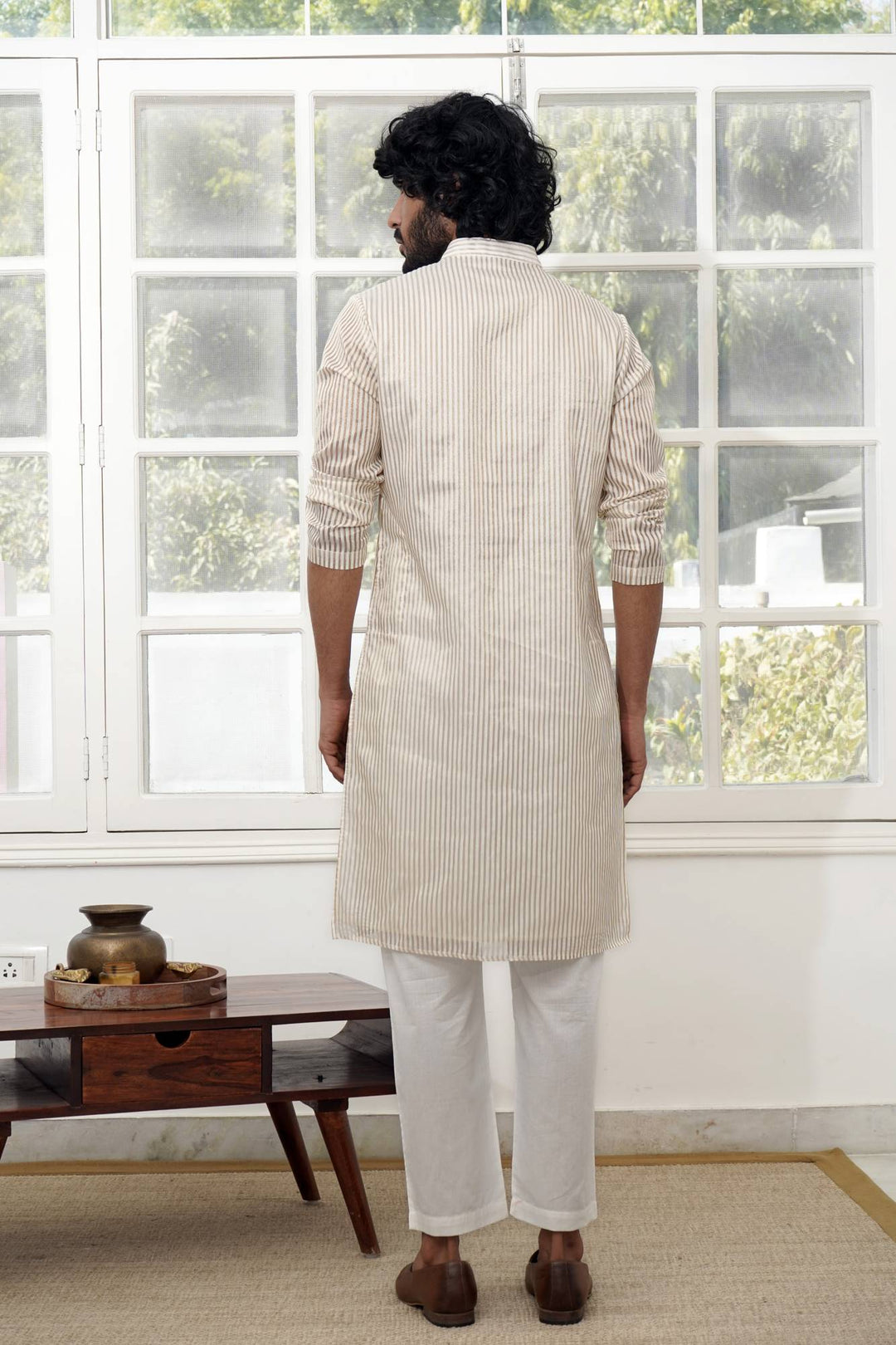 Gold Stripe Tissue Kurta
