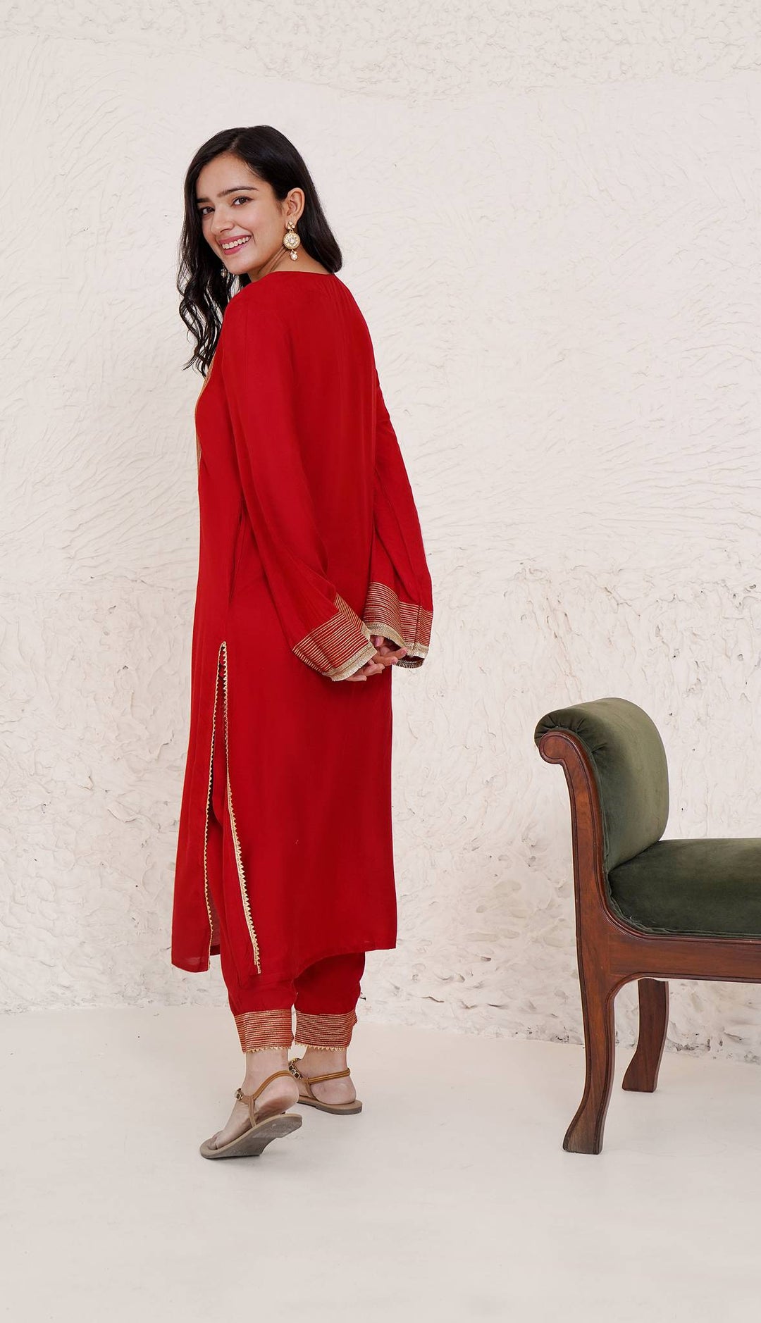 Cherry Zari Kurta with Narrow Pants