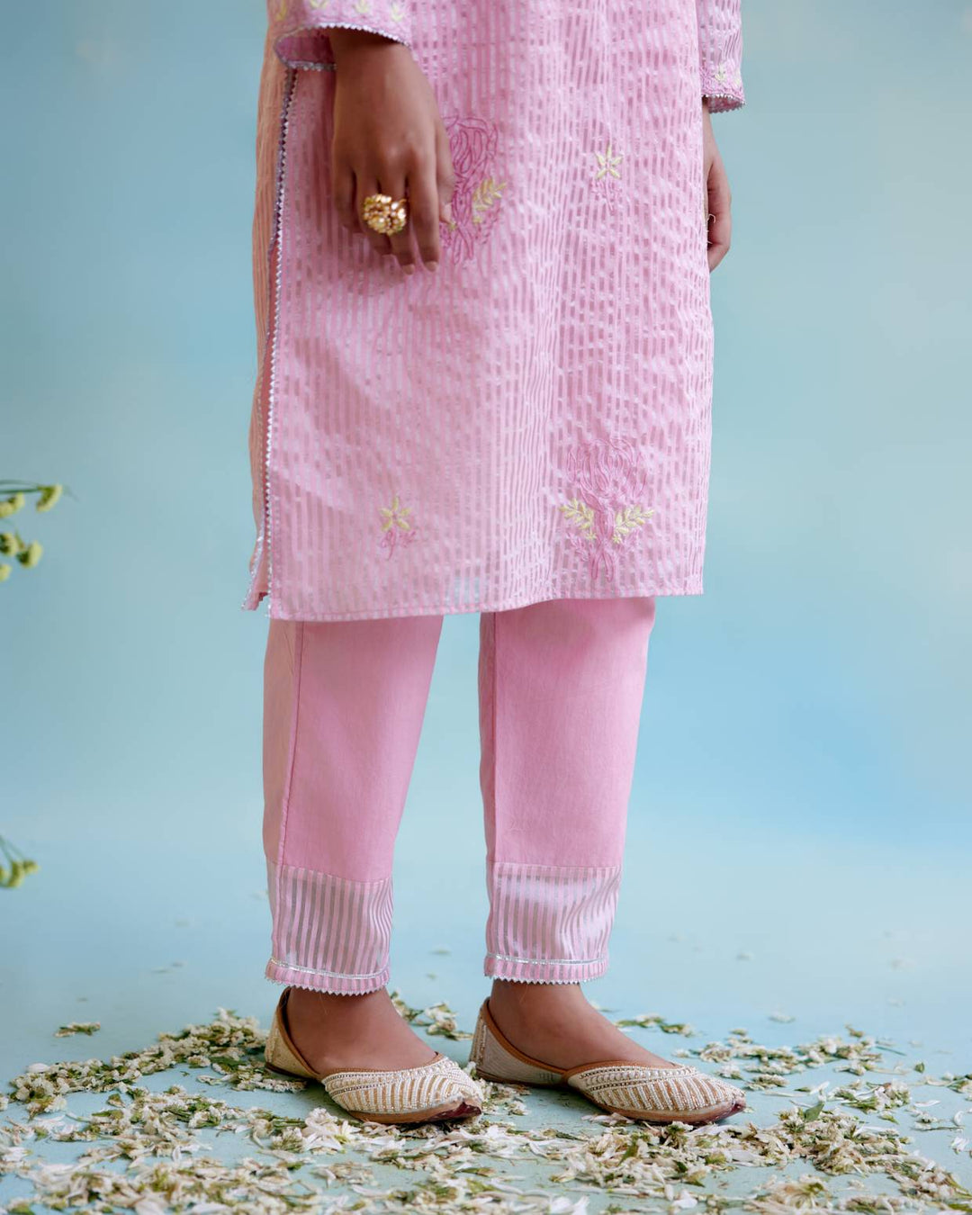 Pink Rose Tissue Kurta with Narrow Pants