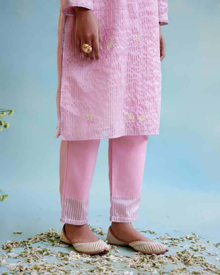 Pink Rose Tissue Kurta with Narrow Pants
