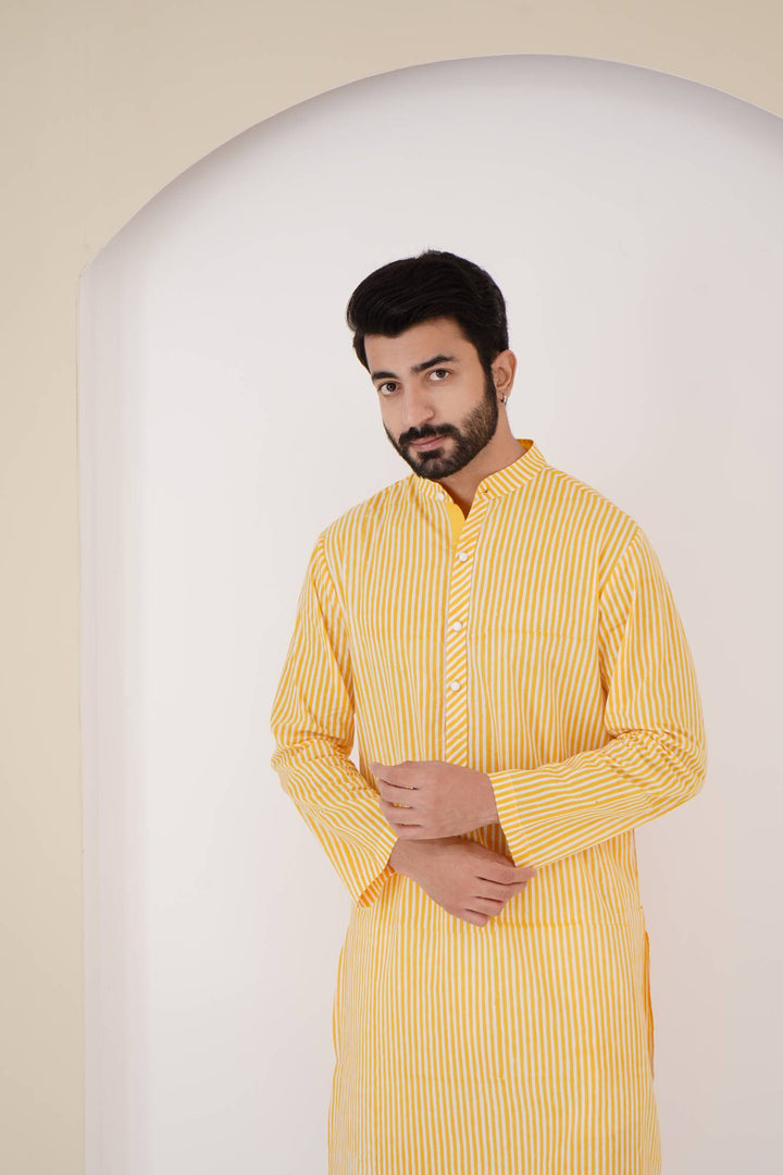 Yellow Stripe Kurta Set