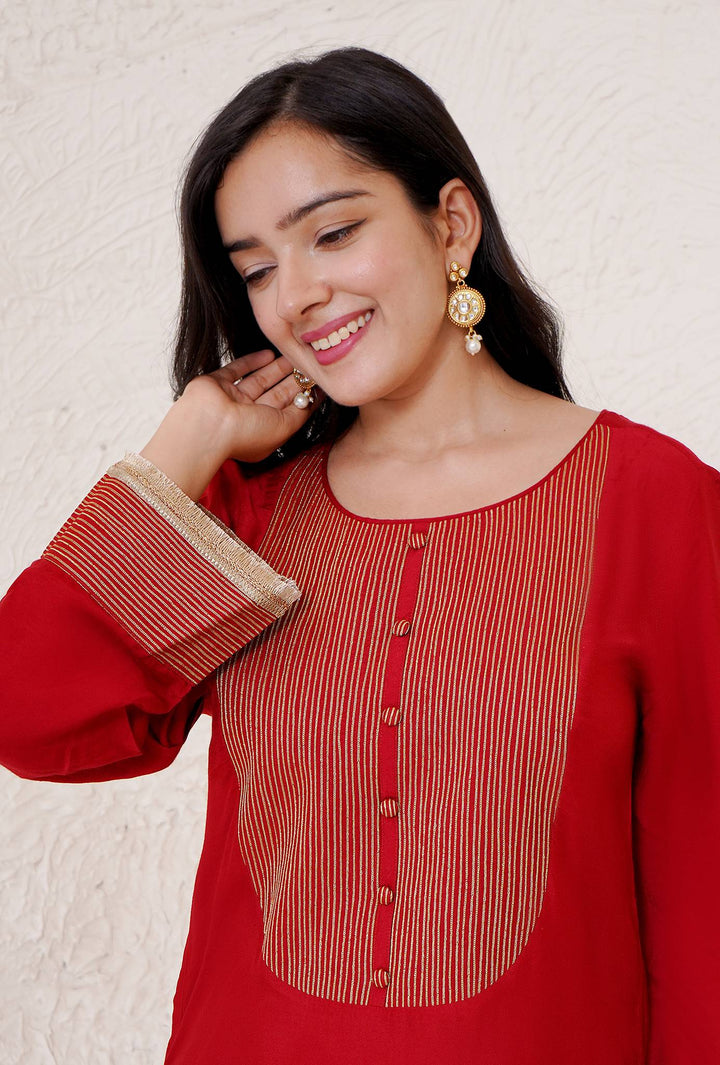 Cherry Zari Kurta with Narrow Pants
