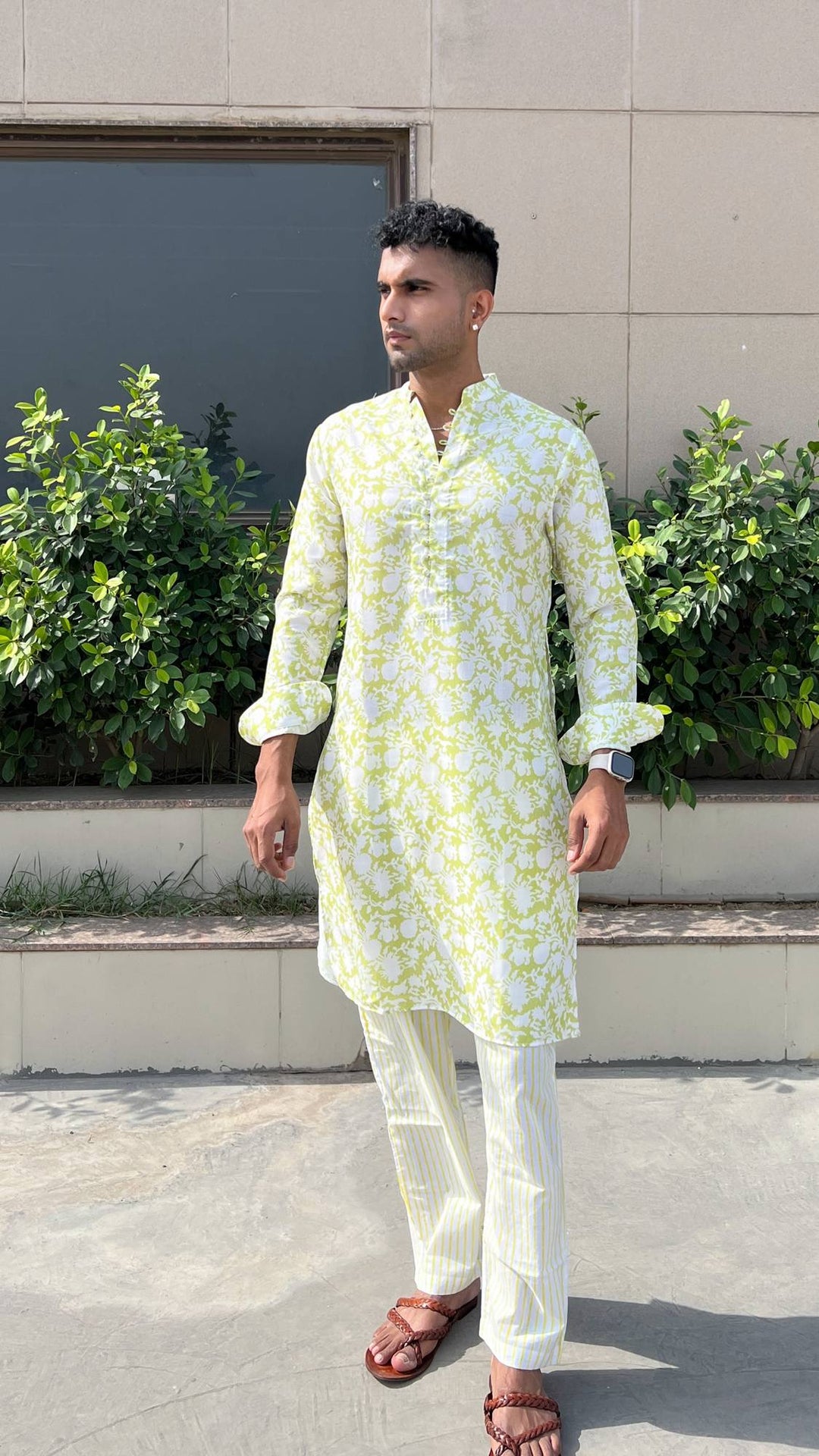 Lime Buta Kurta with Narrow Pants