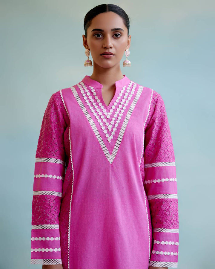 Neon Pink Kurta with Wide Leg Pants
