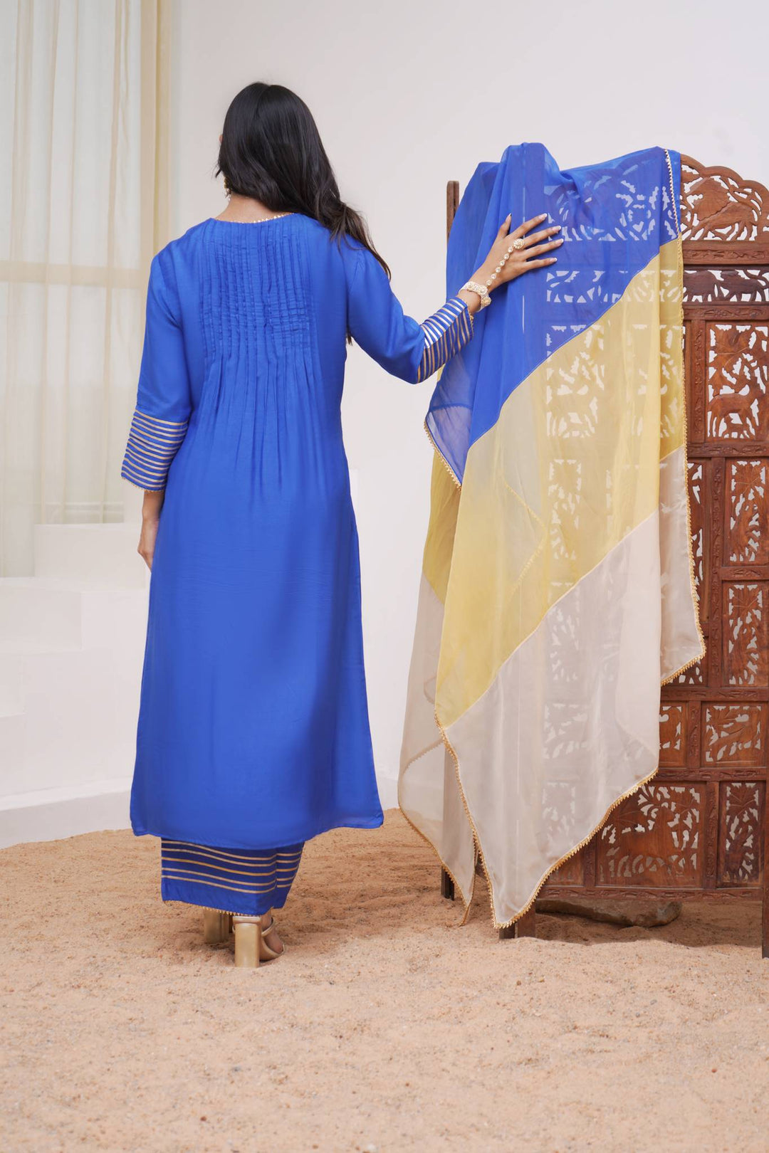 Pearl Marine Kurta with Wide Leg Pants