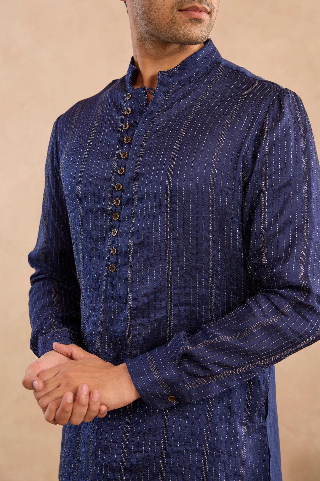 Navy Bloom Silk Chanderi Kurta
