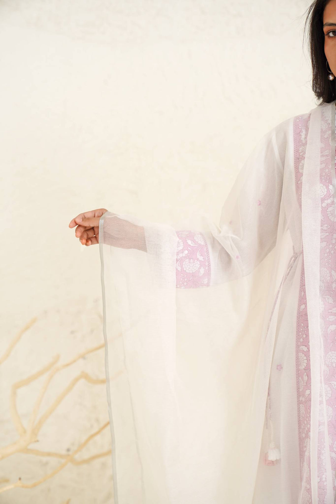 White Cameo Kurta with Pegged Pants