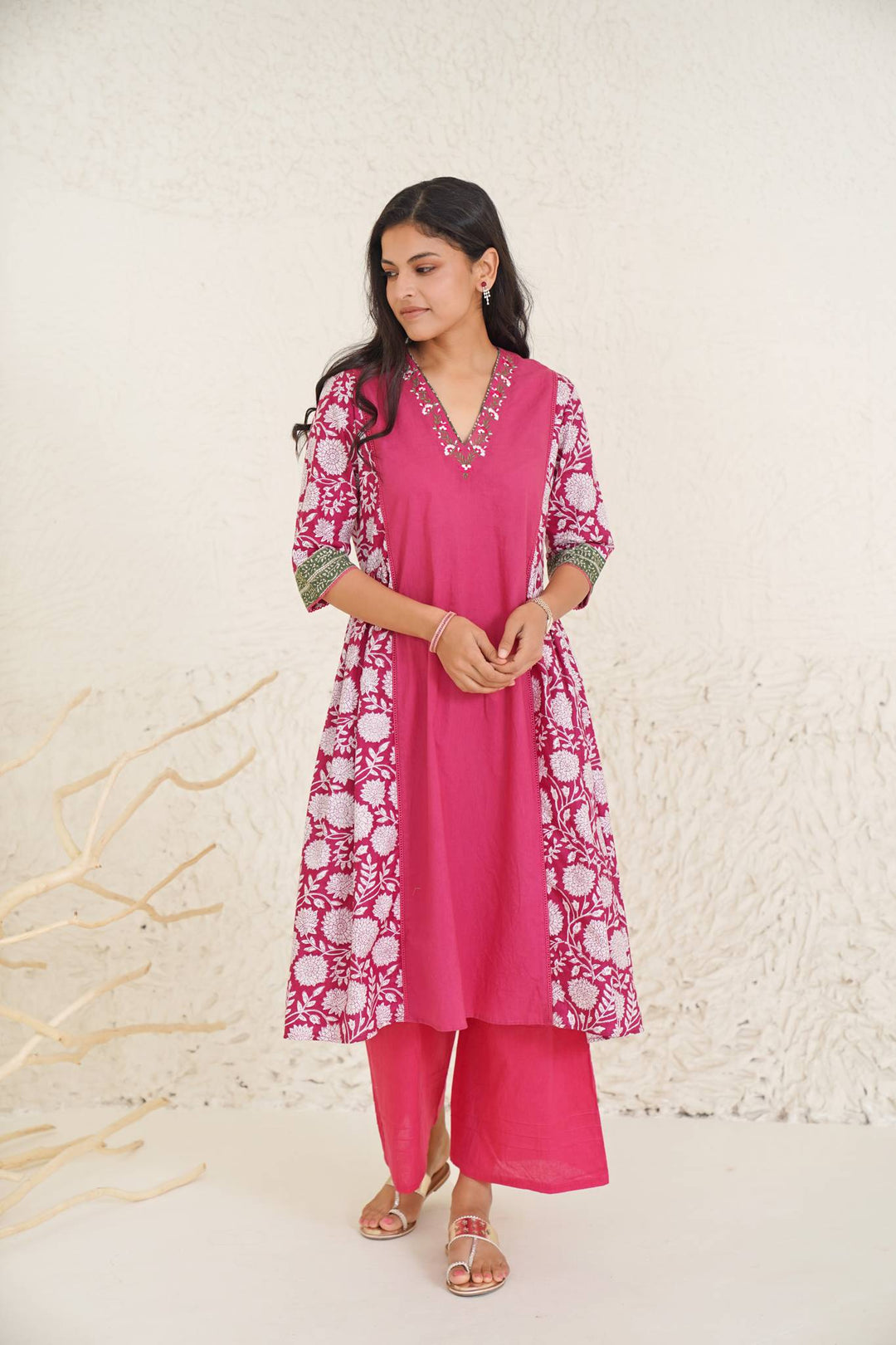 Cherry jubliee kurta with wide leg pants