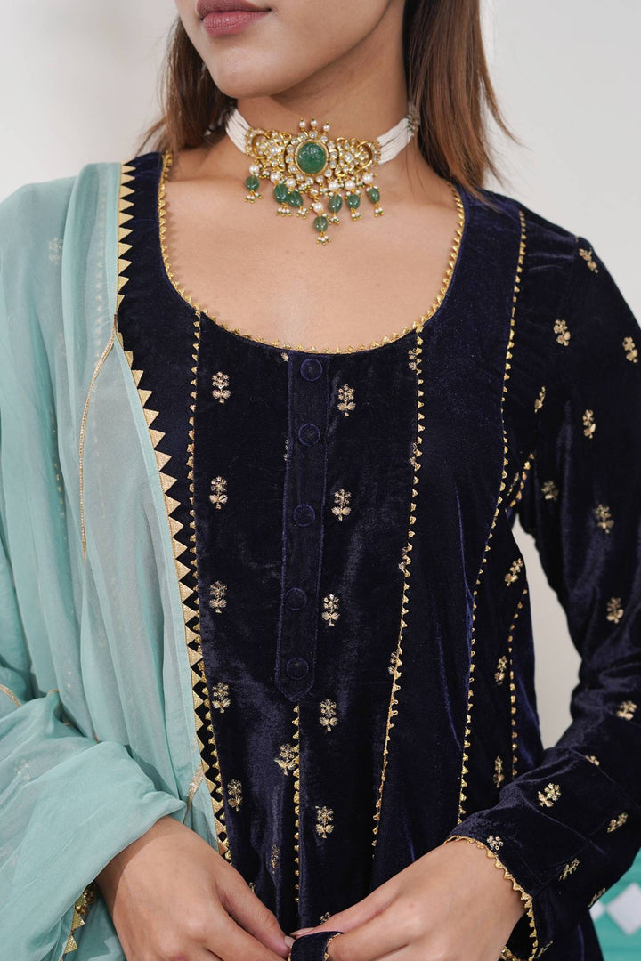 Velvet Flora Anarkali Set