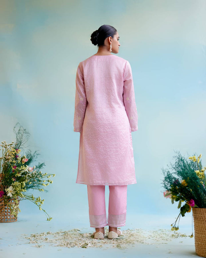 Pink Rose Tissue Kurta with Narrow Pants
