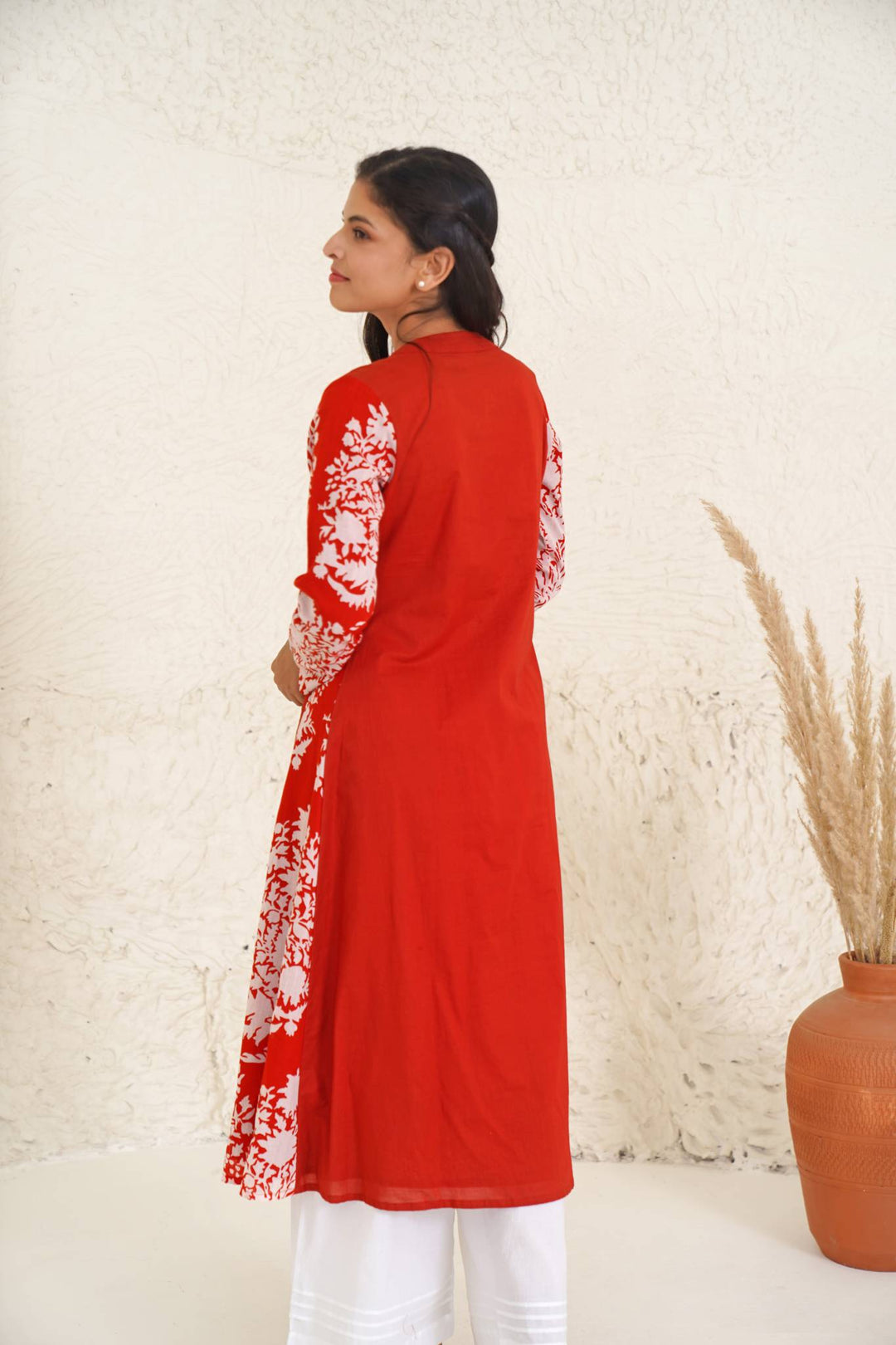 Hibiscus Charm Kurta with Wide Leg Pants