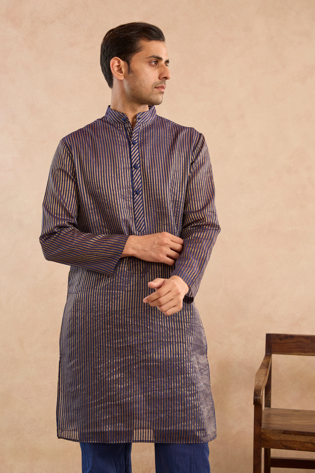 Starry Blue Chanderi Stripe Kurta