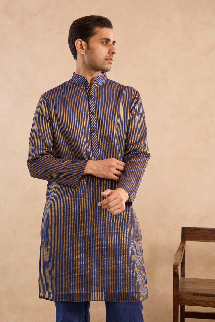 Starry Blue Chanderi Stripe Kurta
