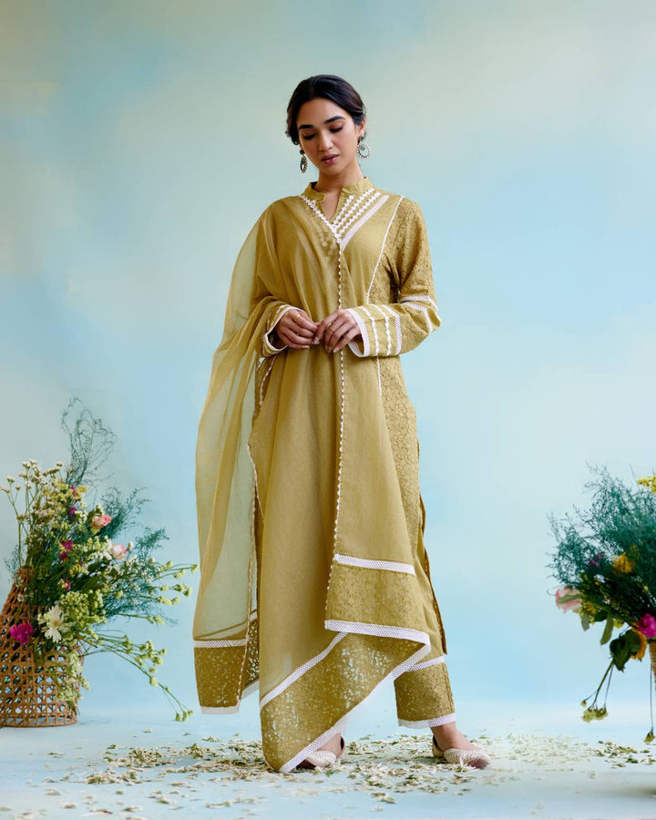 Olive Brown Kurta with Narrow Pants