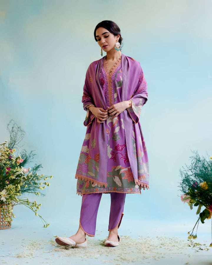 Violet Vale Kurta with Tulip Pants and Dupatta