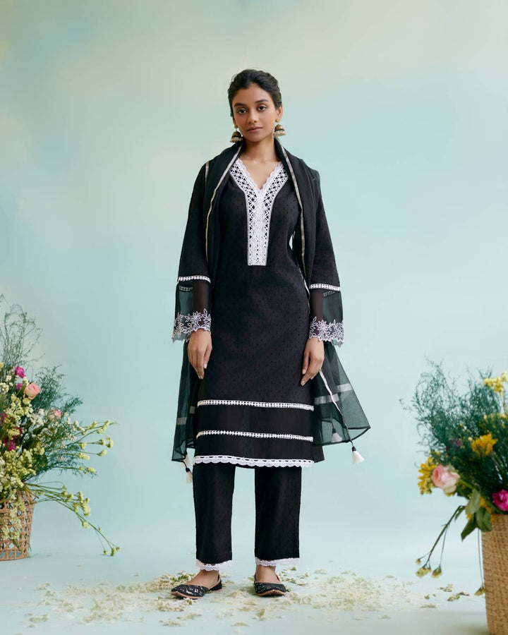 Black Lily Kurta with Narrow Pants
