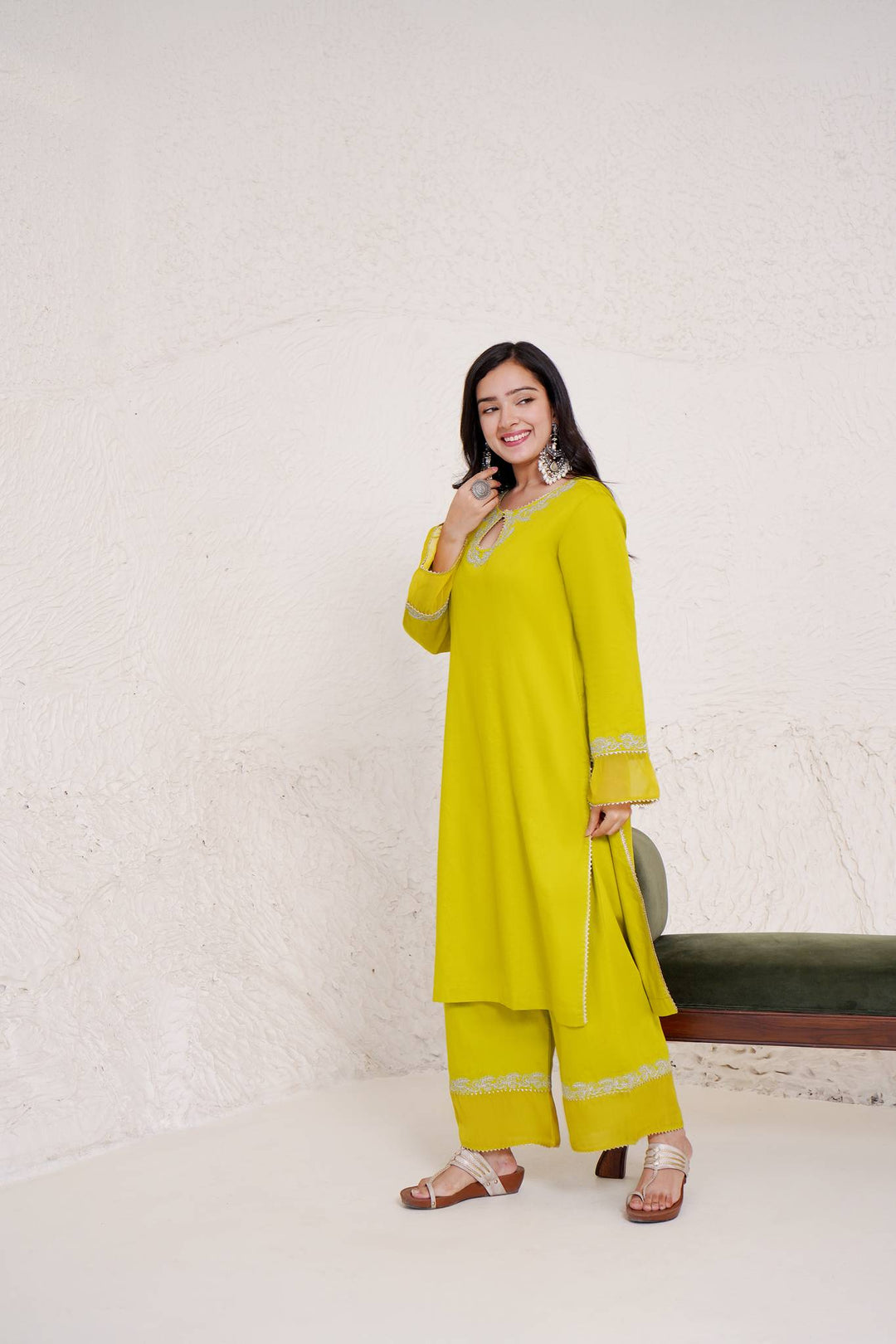 Olive Dori Kurta with Wide Leg Pants
