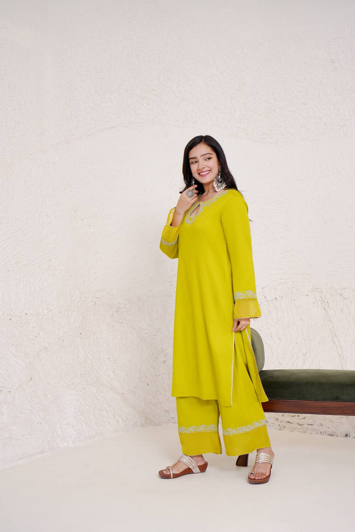 Olive Dori Kurta with Wide Leg Pants