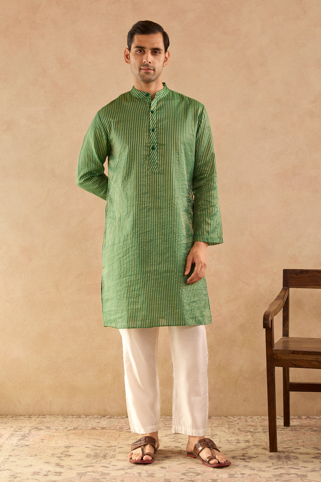 Emerald Lily Chanderi Stripe Kurta