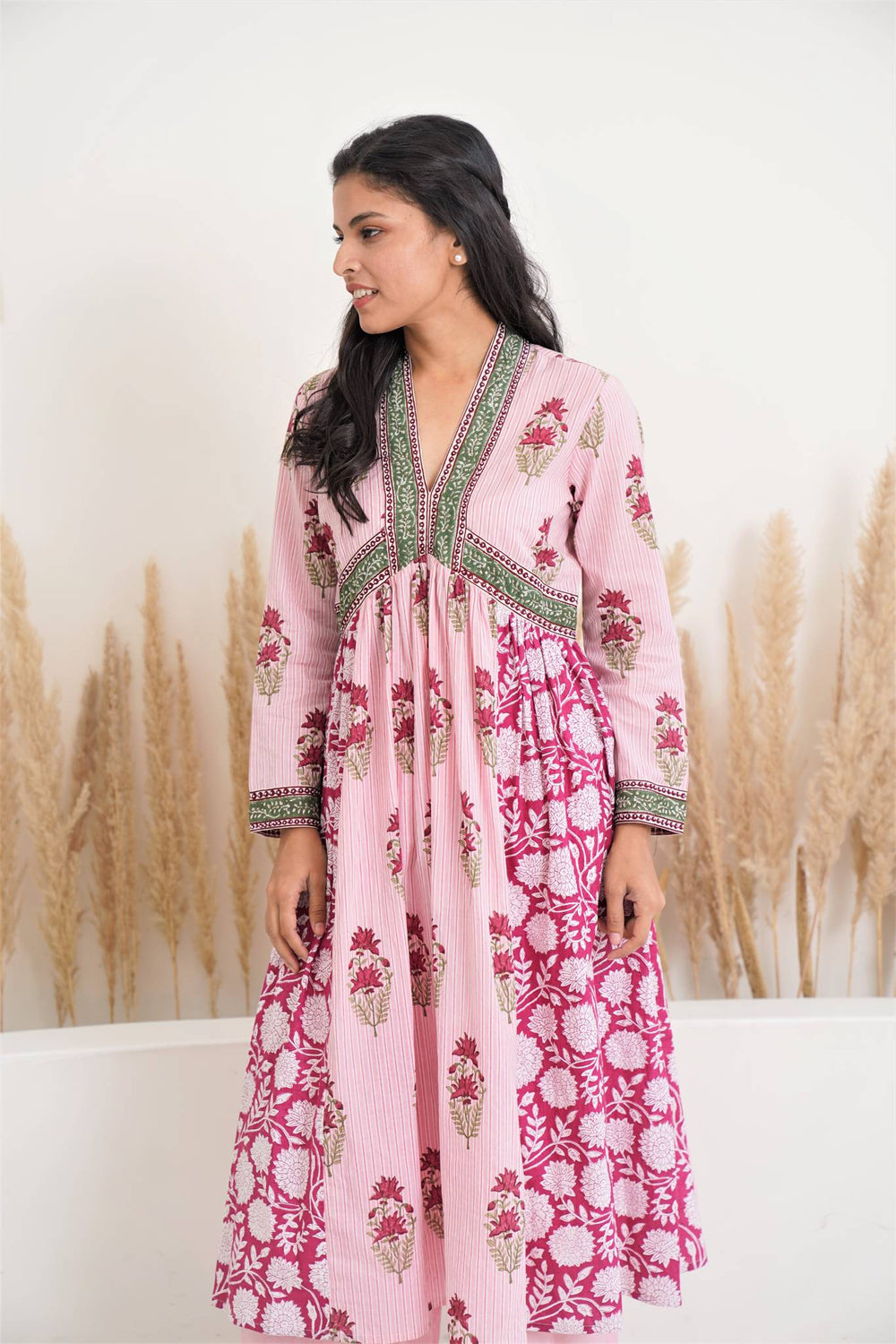 Vivacious rose kurta with wide leg pants