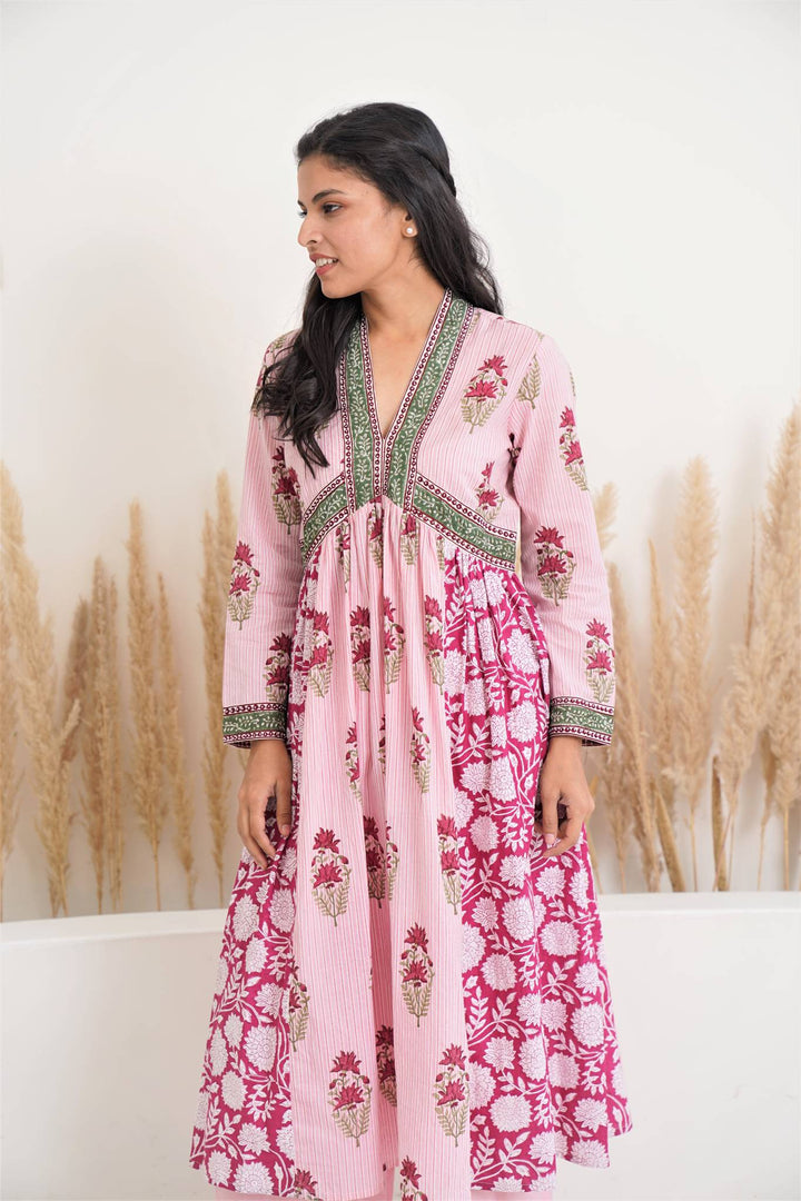 Vivacious rose kurta with wide leg pants
