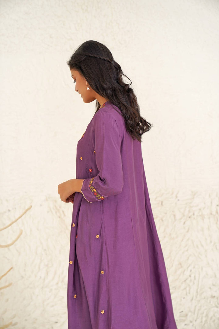 Wine Daisy Kurta with Narrow Pants