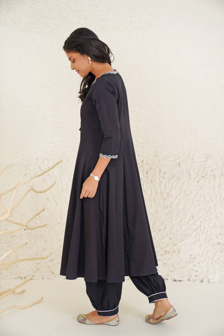 Olive Black Kurta with Pegged Pants