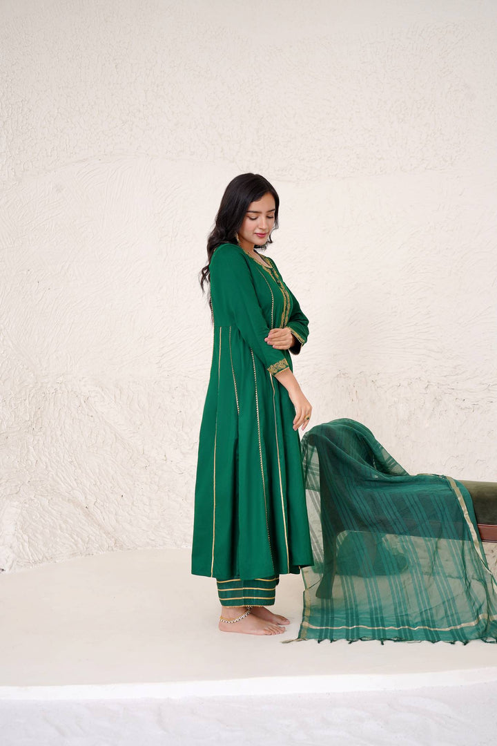 Emerald Dori Kurta with Wide Leg Pants