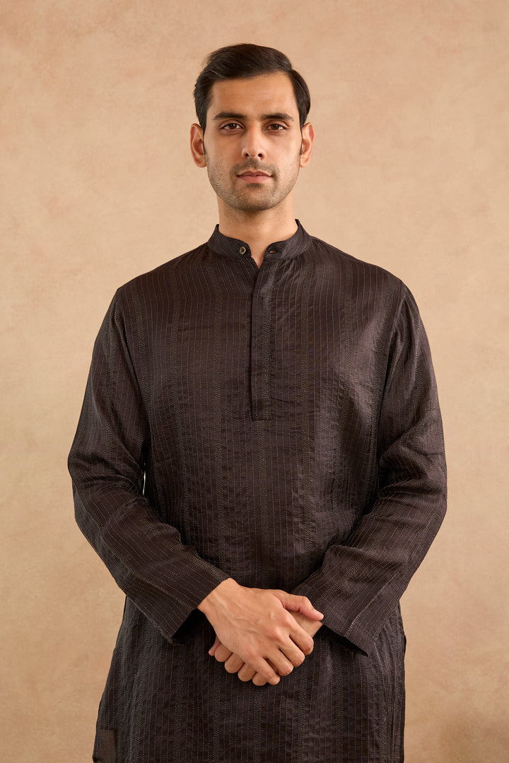 Black Bloom Silk Chanderi Kurta
