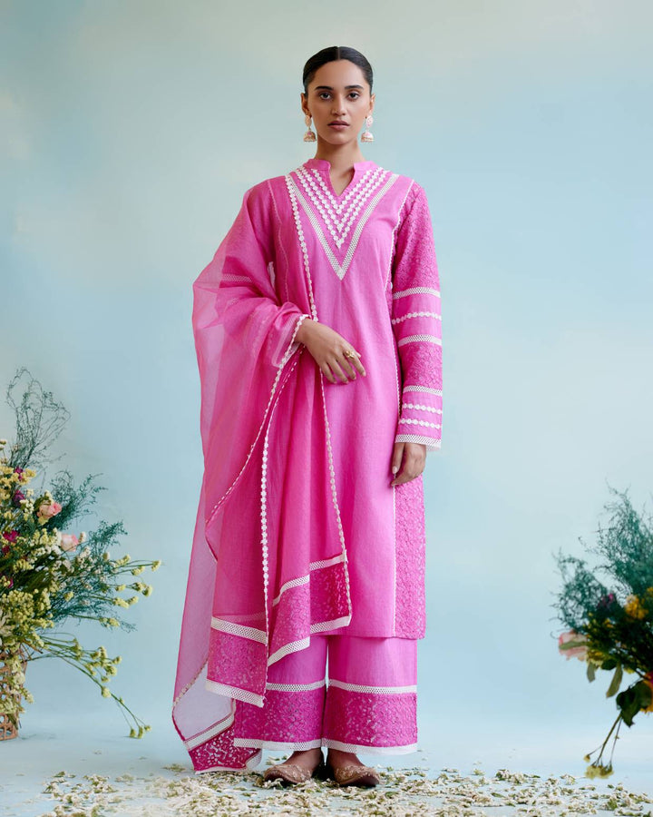 Neon Pink Kurta with Wide Leg Pants