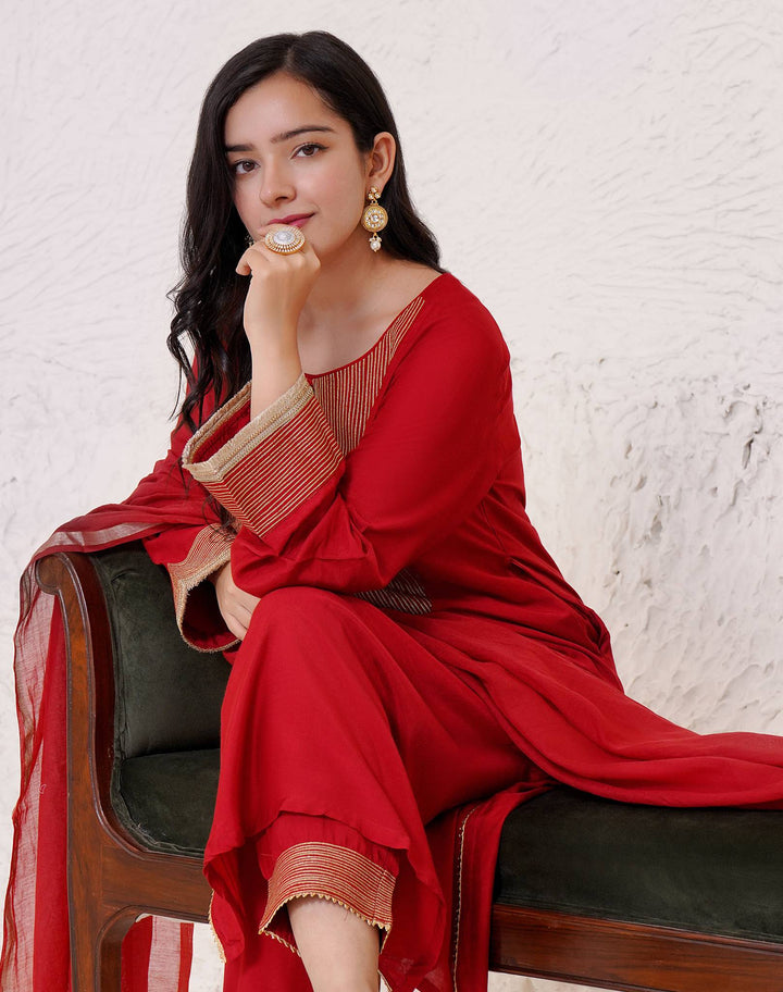 Cherry Zari Kurta with Narrow Pants