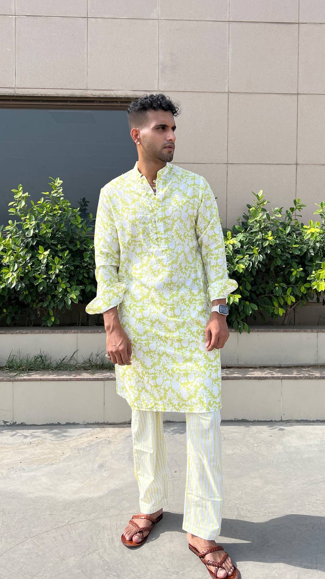 Lime Buta Kurta with Narrow Pants