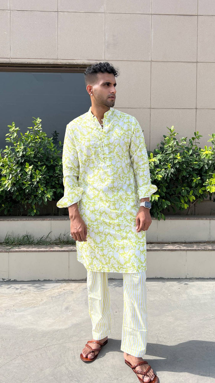 Lime Buta Kurta with Narrow Pants