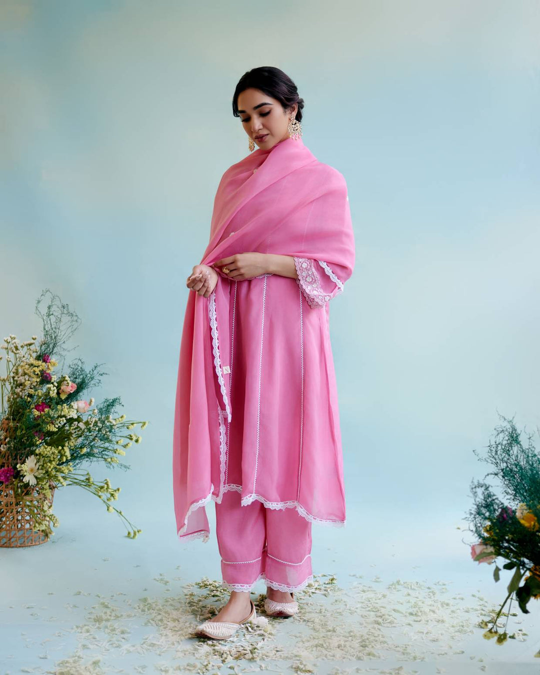 Blush Pink Anarkali with Wide Leg Pants