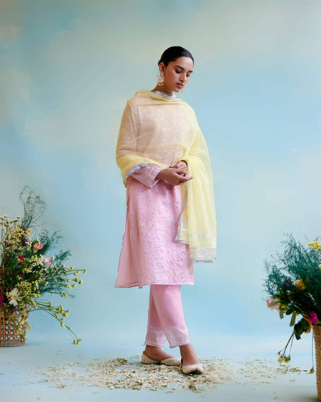 Pink Rose Tissue Kurta with Narrow Pants