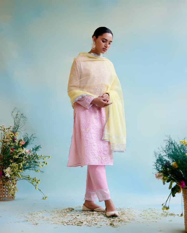 Pink Rose Tissue Kurta with Narrow Pants