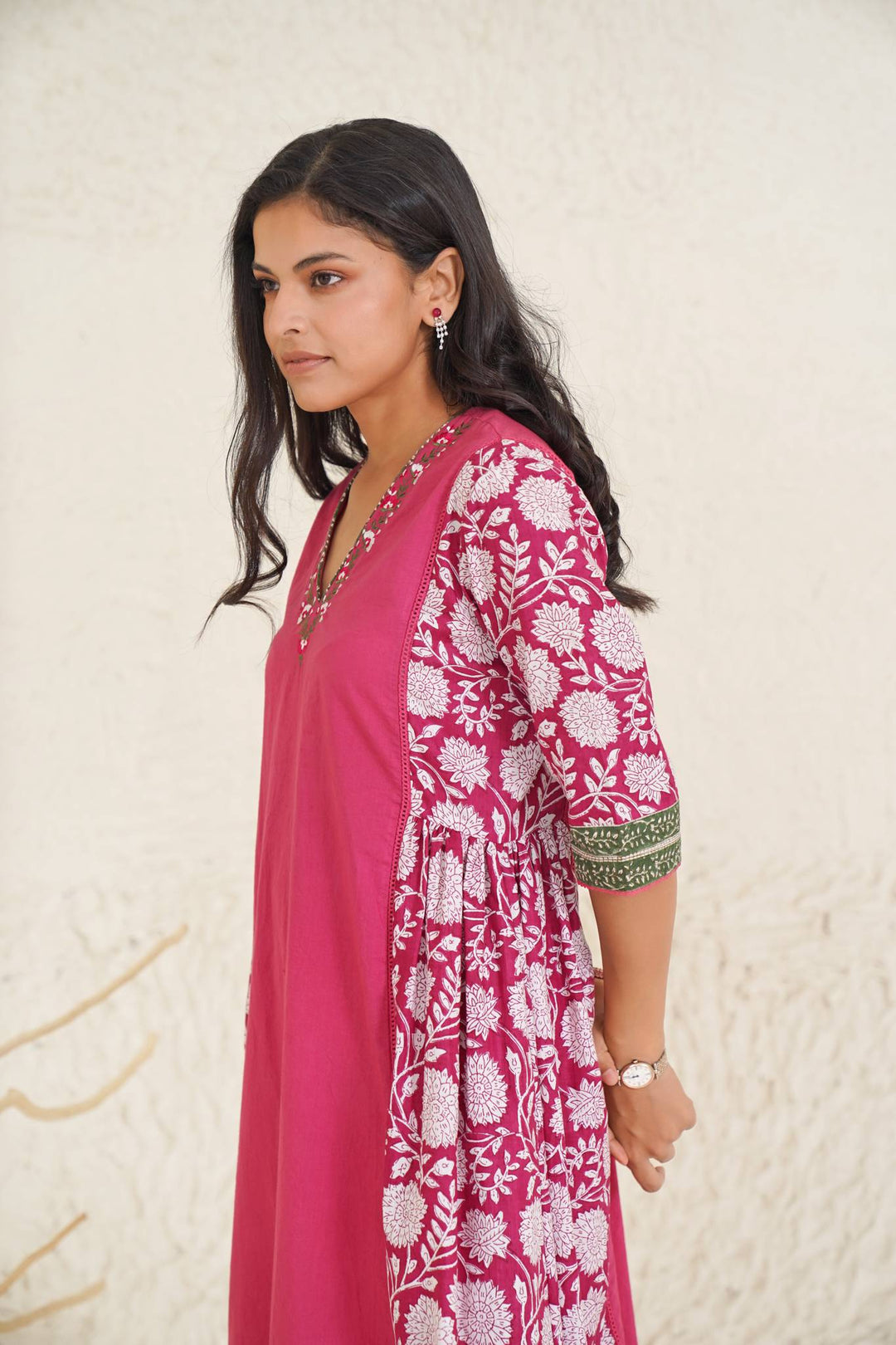 Cherry jubliee kurta with wide leg pants'