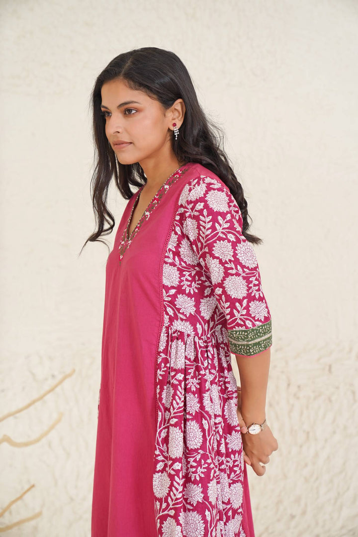 Cherry jubliee kurta with wide leg pants'