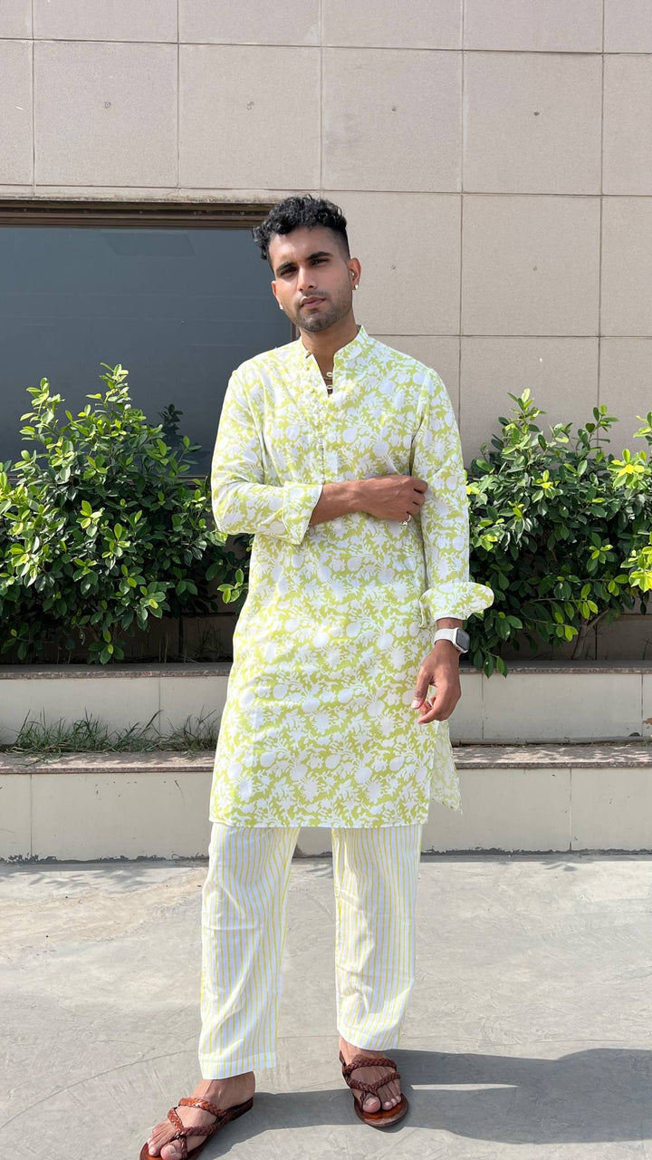 Lime Buta Kurta with Narrow Pants