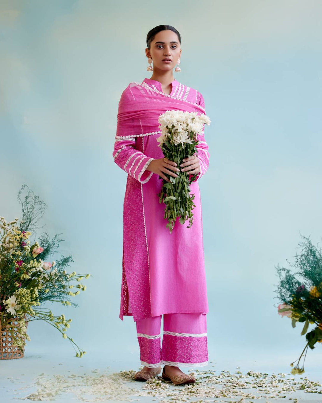 Neon Pink Kurta with Wide Leg Pants