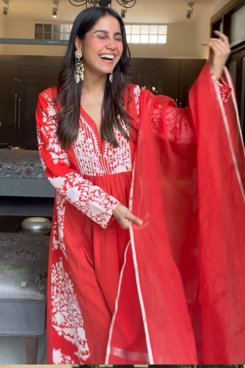 "Hibiscus Charm Kurta with Wide Leg Pants "