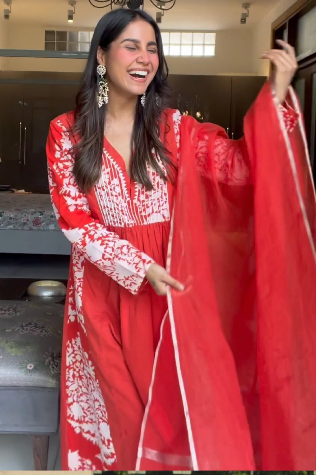 "Hibiscus Charm Kurta with Wide Leg Pants "
