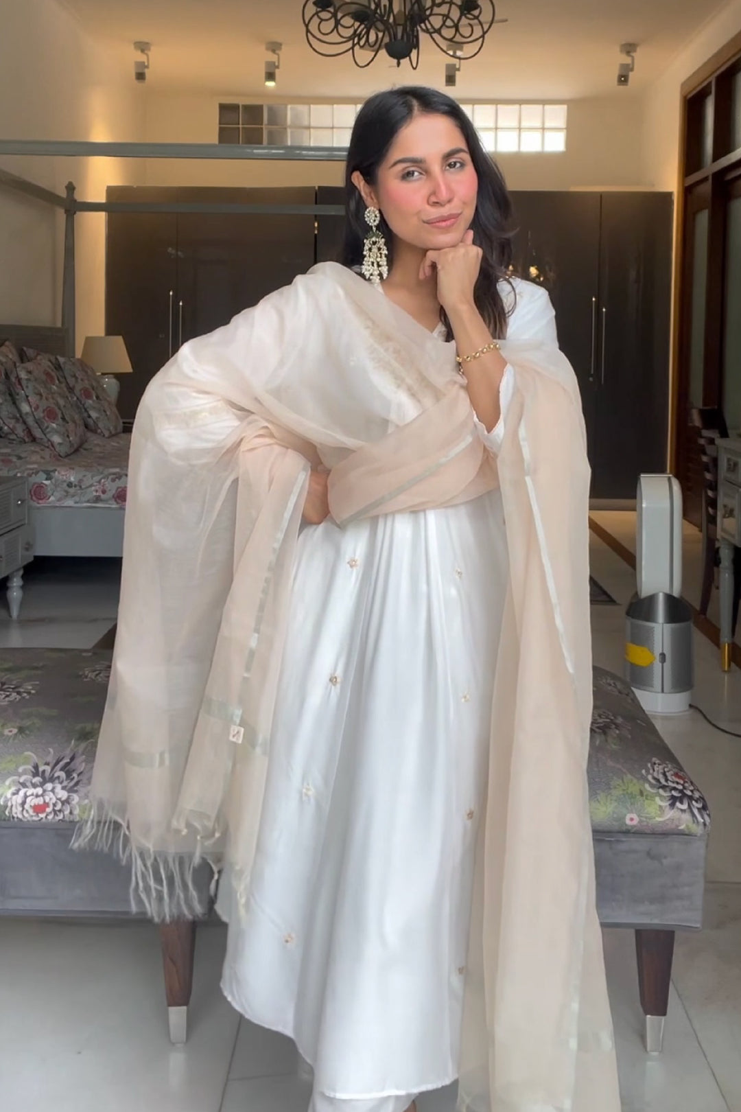 Sheer Daisy Kurta with Narrow Pants