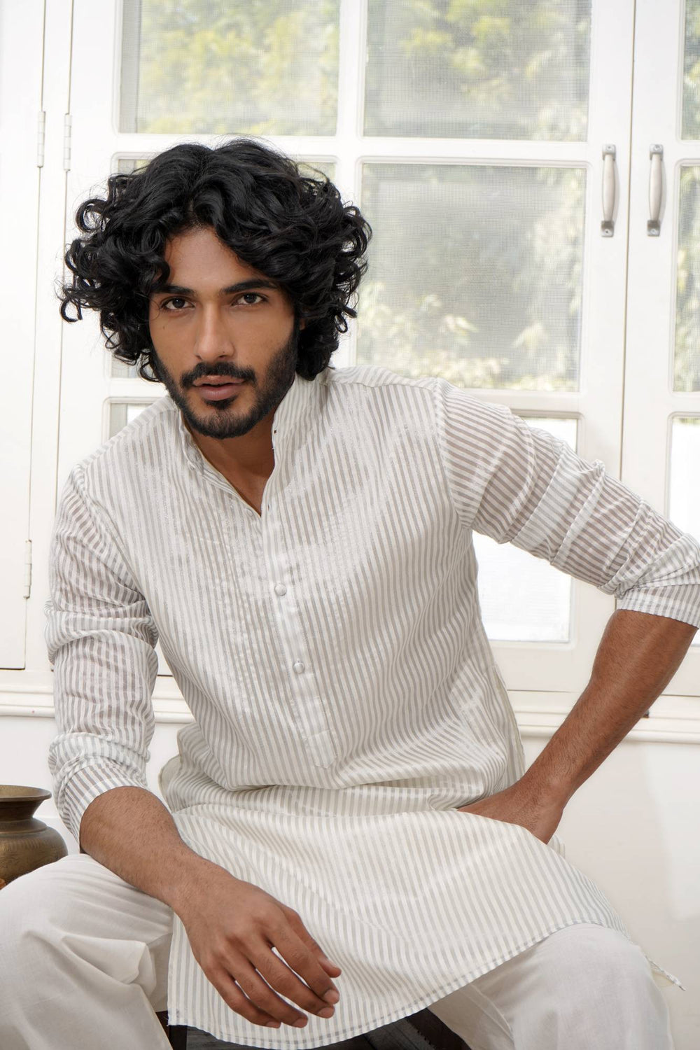 Silver Stripe Tissue Kurta Set