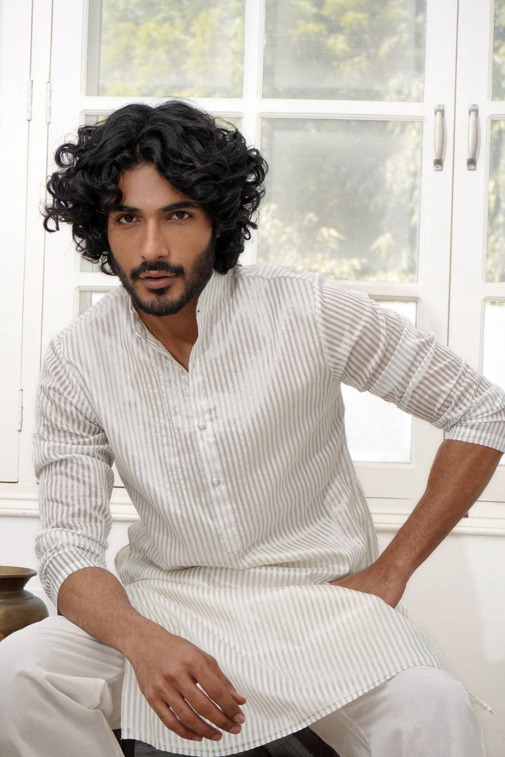 Silver Stripe Tissue Kurta Set