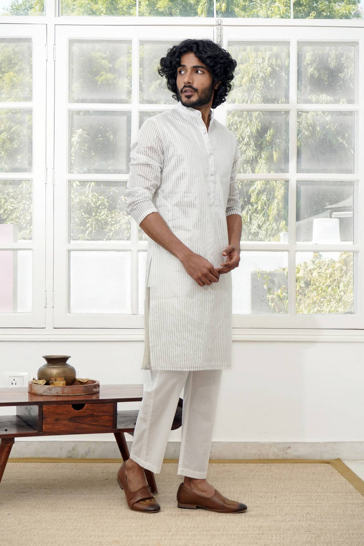 Silver Stripe Tissue Kurta Set