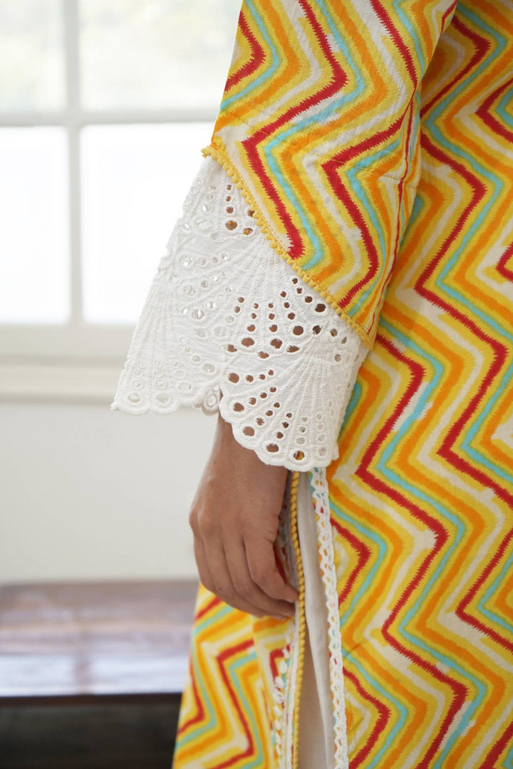 Yellow Chevron Chikankari Kurta Set